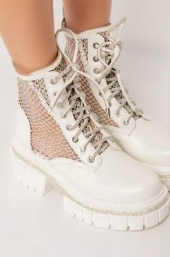 AZALEA WANG DIAMOND DRIP FLATFORM BOOTIE IN WHITE -Azalea Wang store azalea wang diamond drip flatform bootie in white white 5 5