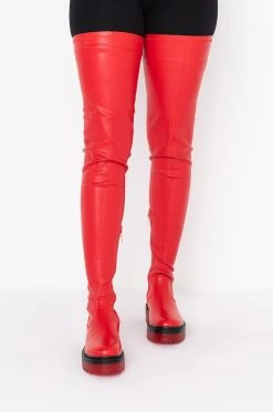 AZALEA WANG DO IT TO YA FLATFORM BOOT WITH 4 WAY STRETCH IN RED -Azalea Wang store azalea wang do it to ya flatform boot in red red 4 4