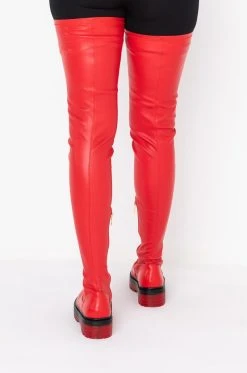 AZALEA WANG DO IT TO YA FLATFORM BOOT WITH 4 WAY STRETCH IN RED -Azalea Wang store azalea wang do it to ya flatform boot in red red 5 5