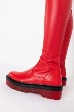 AZALEA WANG DO IT TO YA FLATFORM BOOT WITH 4 WAY STRETCH IN RED -Azalea Wang store azalea wang do it to ya flatform boot in red red 6 6