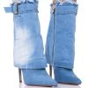 AZALEA WANG DOUBLE DOWN DENIM FOLD OVER STILETTO BOOTIE -Azalea Wang store azalea wang double down denim fold over stiletto bootie denim 1 1