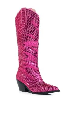 AZALEA WANG DRIVEN RHINESTONE WESTERN BOOT IN FUCHSIA -Azalea Wang store azalea wang driven rhinestone western boot in fuchsia fuchsia 3 3 c1