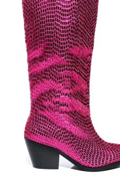 AZALEA WANG DRIVEN RHINESTONE WESTERN BOOT IN FUCHSIA -Azalea Wang store azalea wang driven rhinestone western boot in fuchsia fuchsia 5 5 c1