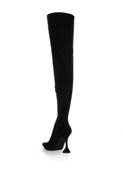 AZALEA WANG ELEVATE THIGH HIGH STRETCH SUEDE BOOT IN BLACK -Azalea Wang store azalea wang elevate thigh high stretch suede boot in black black 4 4
