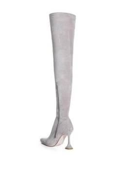 AZALEA WANG ELEVATE THIGH HIGH STRETCH SUEDE BOOT IN GREY -Azalea Wang store azalea wang elevate thigh high stretch suede boot in grey grey 4 4