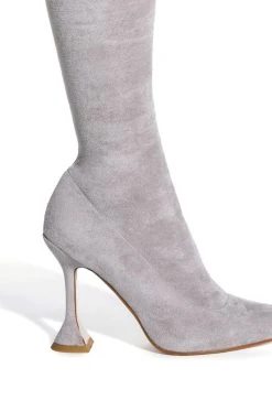 AZALEA WANG ELEVATE THIGH HIGH STRETCH SUEDE BOOT IN GREY -Azalea Wang store azalea wang elevate thigh high stretch suede boot in grey grey 5 5
