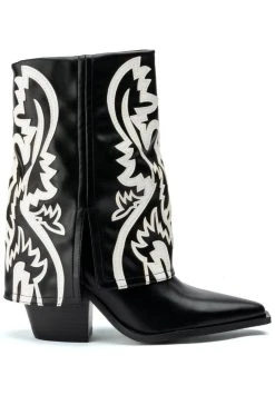 AZALEA WANG ESPERANZA WESTERN BOOTIE IN BLACK WHITE -Azalea Wang store azalea wang esperanza western bootie in black white black white 1 1