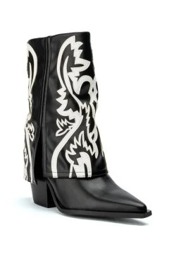 AZALEA WANG ESPERANZA WESTERN BOOTIE IN BLACK WHITE -Azalea Wang store azalea wang esperanza western bootie in black white black white 3 3
