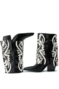 AZALEA WANG ESPERANZA WESTERN BOOTIE IN BLACK WHITE -Azalea Wang store azalea wang esperanza western bootie in black white black white 5 5