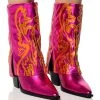 AZALEA WANG ESPERANZA WESTERN STYLE BOOTIE IN METALLIC FUCHSIA -Azalea Wang store azalea wang esperanza western style bootie in metallic fuchsia pink 1 1