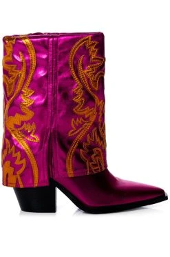 AZALEA WANG ESPERANZA WESTERN STYLE BOOTIE IN METALLIC FUCHSIA -Azalea Wang store azalea wang esperanza western style bootie in metallic fuchsia pink 2 2
