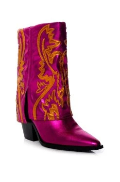 AZALEA WANG ESPERANZA WESTERN STYLE BOOTIE IN METALLIC FUCHSIA -Azalea Wang store azalea wang esperanza western style bootie in metallic fuchsia pink 3 3