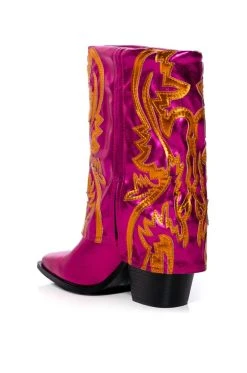 AZALEA WANG ESPERANZA WESTERN STYLE BOOTIE IN METALLIC FUCHSIA -Azalea Wang store azalea wang esperanza western style bootie in metallic fuchsia pink 4 4