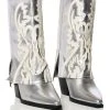 AZALEA WANG ESPERANZA WESTERN STYLE BOOTIE IN METALLIC SILVER -Azalea Wang store azalea wang esperanza western style bootie in metallic silver silver 1 1