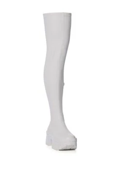 AZALEA WANG FAVORED PU THIGH HIGH BOOT WITH 4 WAY STRETCH IN WHITE -Azalea Wang store azalea wang favored pu thigh high boot with 4 way stretch in white white 3 3