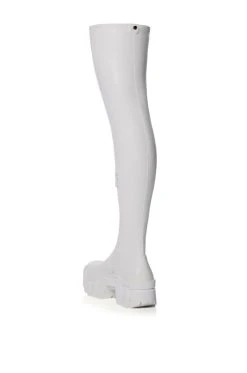 AZALEA WANG FAVORED PU THIGH HIGH BOOT WITH 4 WAY STRETCH IN WHITE -Azalea Wang store azalea wang favored pu thigh high boot with 4 way stretch in white white 4 4