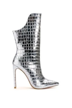 AZALEA WANG FAYE CROC BOOTIE IN SILVER -Azalea Wang store azalea wang faye croc bootie in silver silver 2 2