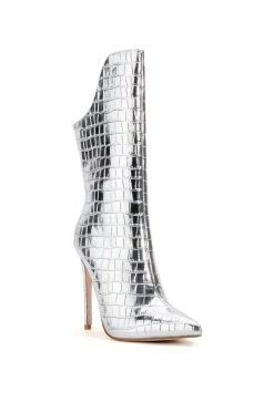 AZALEA WANG FAYE CROC BOOTIE IN SILVER -Azalea Wang store azalea wang faye croc bootie in silver silver 3 3