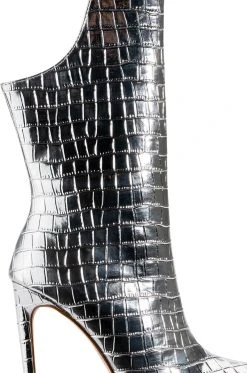 AZALEA WANG FAYE CROC BOOTIE IN SILVER -Azalea Wang store azalea wang faye croc bootie in silver silver 5 5