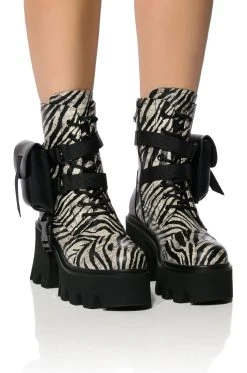 AZALEA WANG FOLLOW CHUNKY COMBAT BOOTIE IN ZEBRA -Azalea Wang store azalea wang follow chunky combat bootie in zebra zebra 1 1 c1