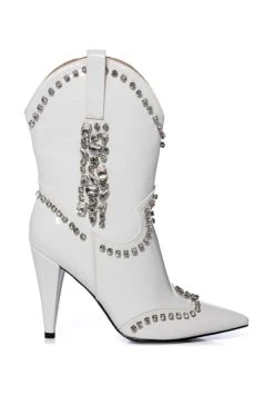 AZALEA WANG FREIDA EMBELLISHED BOOTIE IN WHITE -Azalea Wang store azalea wang freida embellished bootie in white white 2 2