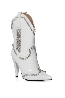 AZALEA WANG FREIDA EMBELLISHED BOOTIE IN WHITE -Azalea Wang store azalea wang freida embellished bootie in white white 3 3
