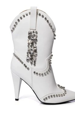 AZALEA WANG FREIDA EMBELLISHED BOOTIE IN WHITE -Azalea Wang store azalea wang freida embellished bootie in white white 5 5