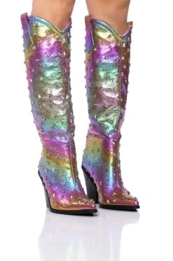 AZALEA WANG FREYA STAR STUDDED IRIDESCENT WESTERN BOOT IN PURPLE