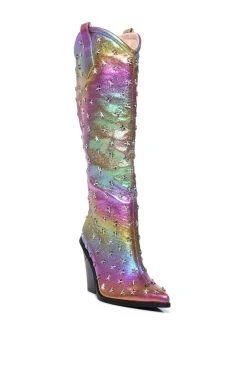 AZALEA WANG FREYA STAR STUDDED IRIDESCENT WESTERN BOOT IN PURPLE -Azalea Wang store azalea wang freya star studded iridescent western boot in purple purple 3 3