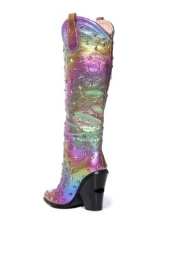 AZALEA WANG FREYA STAR STUDDED IRIDESCENT WESTERN BOOT IN PURPLE -Azalea Wang store azalea wang freya star studded iridescent western boot in purple purple 4 4