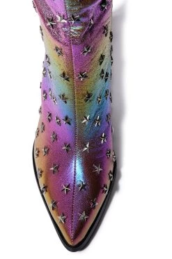 AZALEA WANG FREYA STAR STUDDED IRIDESCENT WESTERN BOOT IN PURPLE -Azalea Wang store azalea wang freya star studded iridescent western boot in purple purple 5 5
