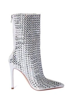 AZALEA WANG FULL OF LOVE RHINESTONE EMBELLISHED BOOTIE IN SILVER -Azalea Wang store azalea wang full of love rhinestone embellished bootie in silver silver 2 2