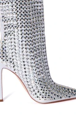 AZALEA WANG FULL OF LOVE RHINESTONE EMBELLISHED BOOTIE IN SILVER -Azalea Wang store azalea wang full of love rhinestone embellished bootie in silver silver 5 5