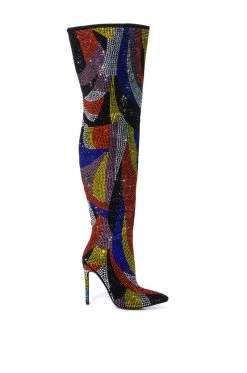 AZALEA WANG GLAMOROUS EMBELLISHED STILETTO BOOT -Azalea Wang store azalea wang glamorous embellished stiletto boot multi 2 2