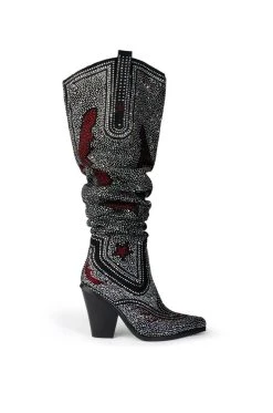 AZALEA WANG GO WITH THE FLOW WESTERN THIGH HIGH CHUNKY HEEL BOOT -Azalea Wang store azalea wang go with the flow western thigh high chunky heel boot black 3 3