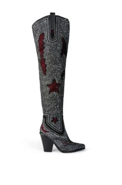 AZALEA WANG GO WITH THE FLOW WESTERN THIGH HIGH CHUNKY HEEL BOOT -Azalea Wang store azalea wang go with the flow western thigh high chunky heel boot black 4 4