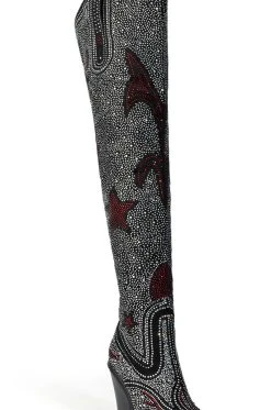 AZALEA WANG GO WITH THE FLOW WESTERN THIGH HIGH CHUNKY HEEL BOOT -Azalea Wang store azalea wang go with the flow western thigh high chunky heel boot black 7 7