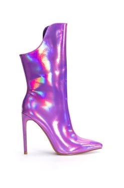 AZALEA WANG HALO HOLOGRAPHIC STILETTO BOOTIE IN PURPLE -Azalea Wang store azalea wang halo holographic stiletto bootie in purple purple 2 2
