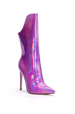 AZALEA WANG HALO HOLOGRAPHIC STILETTO BOOTIE IN PURPLE -Azalea Wang store azalea wang halo holographic stiletto bootie in purple purple 3 3