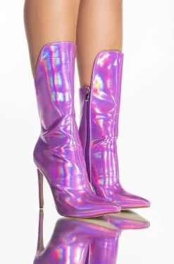 AZALEA WANG HALO HOLOGRAPHIC STILETTO BOOTIE IN PURPLE -Azalea Wang store azalea wang halo sexy bootie in purple purple 3 3