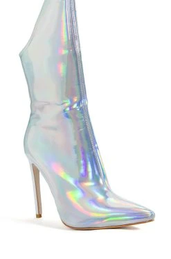 AZALEA WANG HALO SEXY STILETTO BOOTIE IN SILVER -Azalea Wang store azalea wang halo sexy stiletto bootie in silver silver 5 5