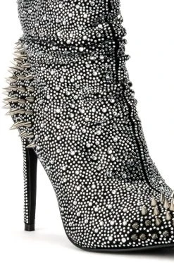 AZALEA WANG HEADSTRONG RHINESTONE SPIKE STILETTO BOOTIE IN BLACK -Azalea Wang store azalea wang headstrong rhinestone spike stiletto bootie in black black 5 5