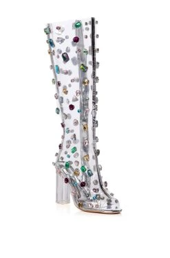 AZALEA WANG HEIDI EMBELLISHED PVC BOOT IN MULTI -Azalea Wang store azalea wang heidi embellished pvc boot in multi multi 3 3 c1