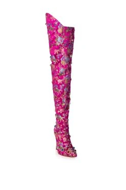 AZALEA WANG HER MAJESTY EMBELLISHED ABOVE THE KNEE BOOT IN PINK -Azalea Wang store azalea wang her majesty embellished above the knee boot in pink pink 3 3
