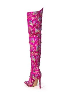 AZALEA WANG HER MAJESTY EMBELLISHED ABOVE THE KNEE BOOT IN PINK -Azalea Wang store azalea wang her majesty embellished above the knee boot in pink pink 4 4