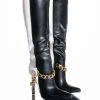 AZALEA WANG HYPE ME UP KNEE HIGH CHAIN BOOT IN BLACK WHITE -Azalea Wang store azalea wang hype me up knee high chain boot in black white black white 2 2