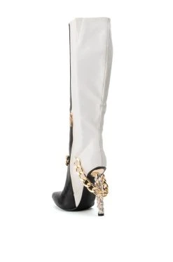 AZALEA WANG HYPE ME UP KNEE HIGH CHAIN BOOT IN BLACK WHITE -Azalea Wang store azalea wang hype me up knee high chain boot in black white black white 4 4