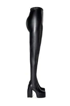 AZALEA WANG I'M A STAR CHUNKY HEEL PANT BOOT IN BLACK PU -Azalea Wang store azalea wang im a star chunky heel pant boot in black pu black pu 4 4 c1