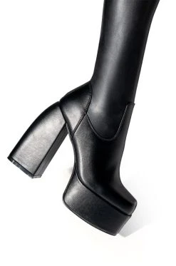 AZALEA WANG I'M A STAR CHUNKY HEEL PANT BOOT IN BLACK PU -Azalea Wang store azalea wang im a star chunky heel pant boot in black pu black pu 7 7