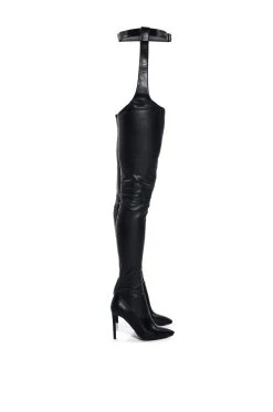 AZALEA WANG IM MOVIN ON BELTED THIGH HIGH STILETTO CHAP BOOT WITH 4 WAY STRETCH -Azalea Wang store azalea wang im movin on belted thigh high stiletto chap boot with 4 way stretch black pu 2 2